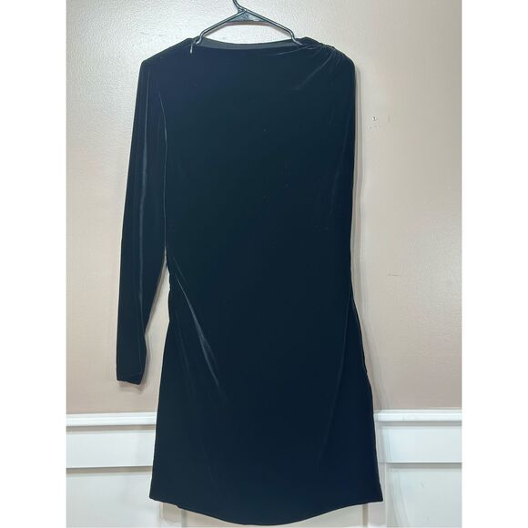 NWT MASSIMO DUTTI Short Velvet Asymmetric Sleeves Black Dress Women's Medium - Picture 2 of 12